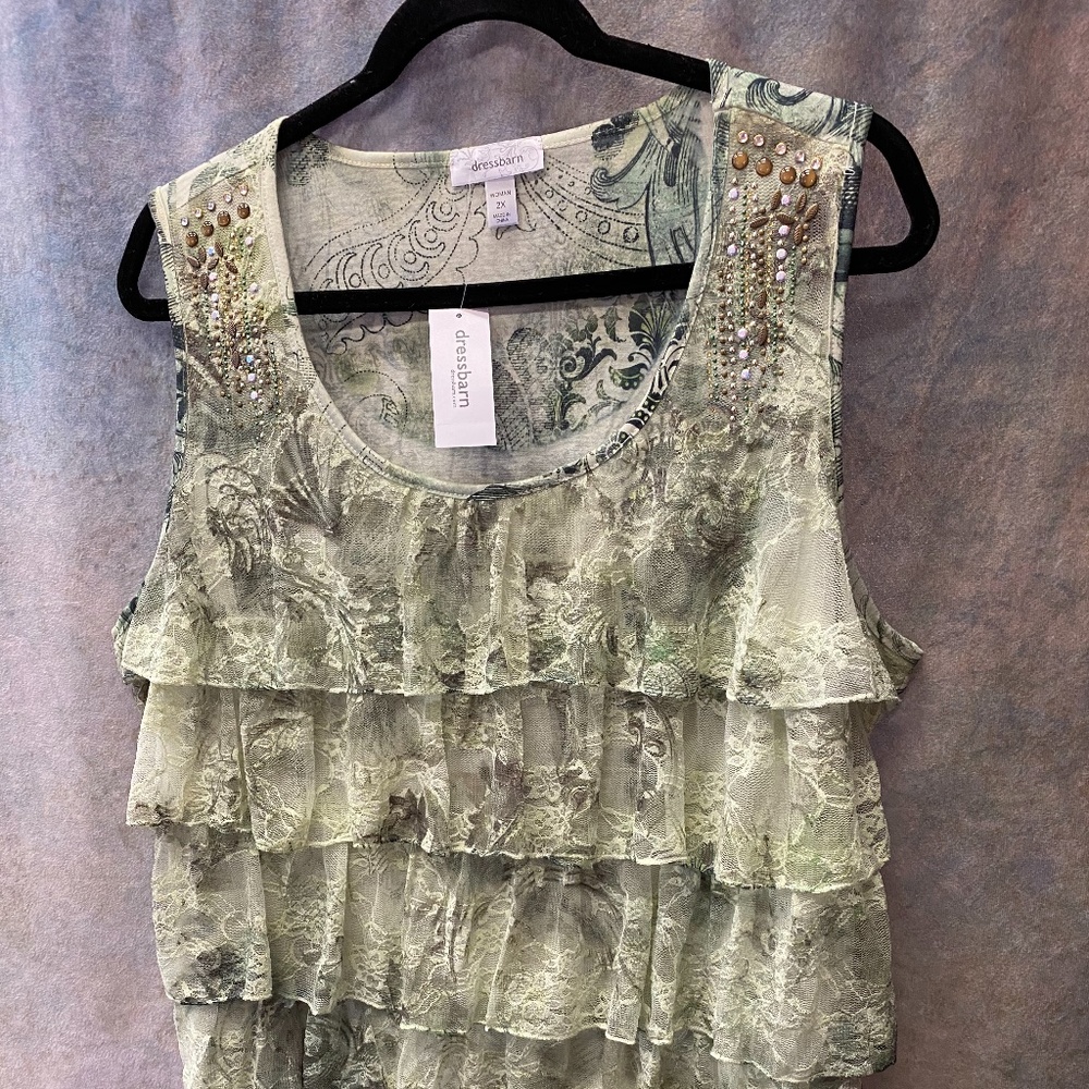 New Elegant ruffled and bejeweled tank top
